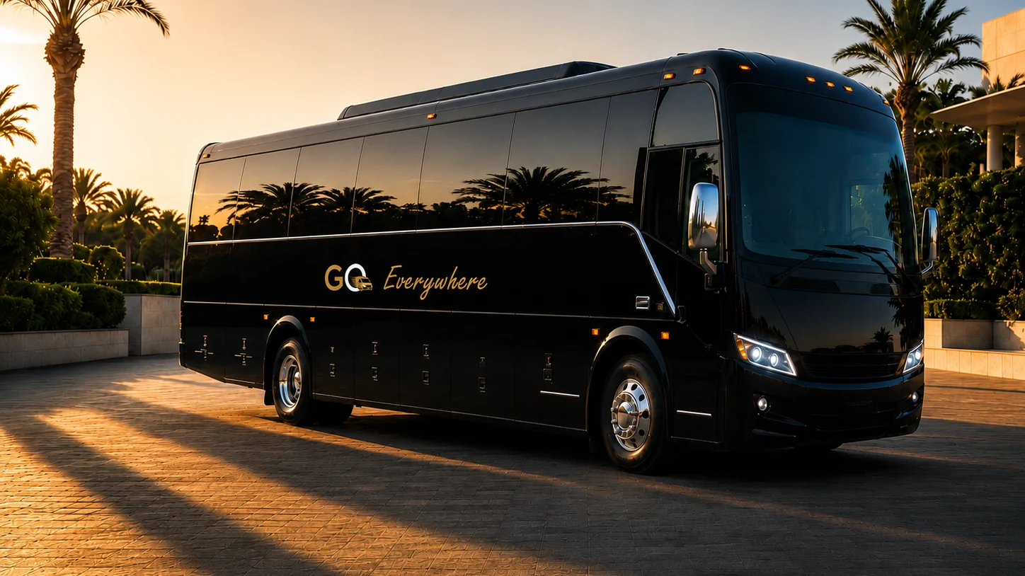 Go Everywhere branded executive coach at sunset