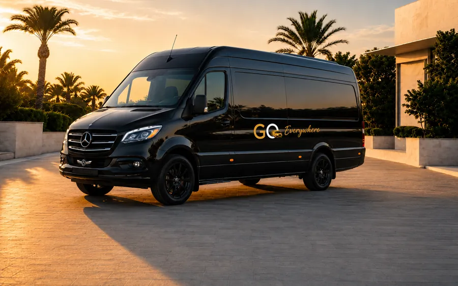 Black executive van for group transfers with luggage